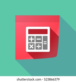 Illustration of a long shadow sticky note icon with  a calculator
