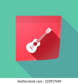 Illustration of a long shadow sticky note icon with  an ukulele