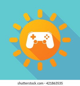 Illustration of a long shadow sun with  a game pad