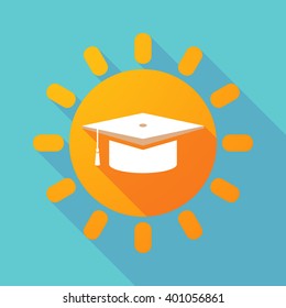 Illustration of a long shadow sun with a graduation cap