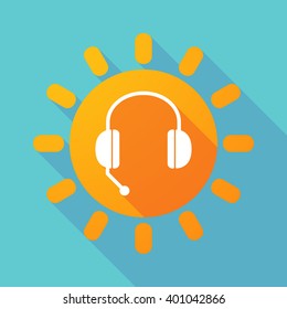 Illustration of a long shadow sun with  a hands free phone device