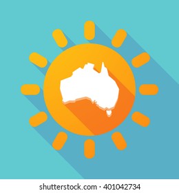 Illustration of a long shadow sun with  a map of Australia