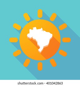 Illustration of a long shadow sun with  a map of Brazil