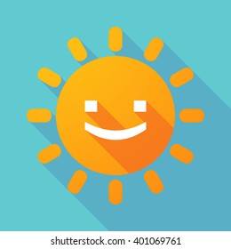 Illustration of a long shadow sun with a smile text face