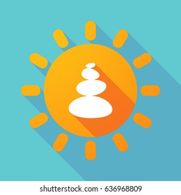 Illustration of a long shadow Sun with  a stacked zen stones 