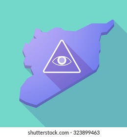 Illustration of a long shadow Syria map with an all seeing eye 