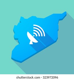 Illustration of a long shadow Syria map with a satellite dish