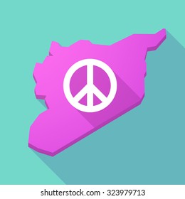 Illustration of a long shadow Syria map with a peace sign