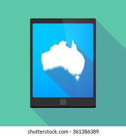 Illustration of a long shadow tablet pc icon with  a map of Australia