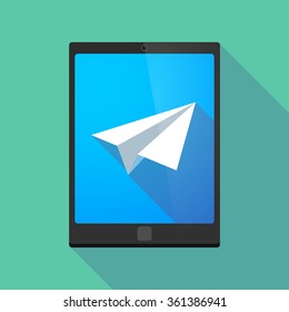 Illustration of a long shadow tablet pc icon with a paper plane