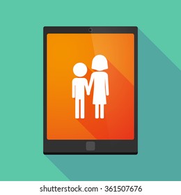 Illustration of a long shadow tablet pc icon with a childhood pictogram