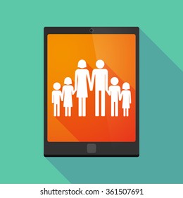 Illustration of a long shadow tablet pc icon with a large family  pictogram