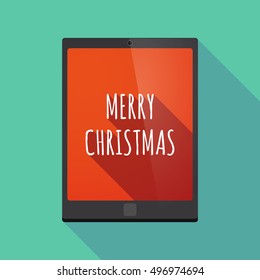 Illustration of a long shadow tablet PC with    the text MERRY CHRISTMAS