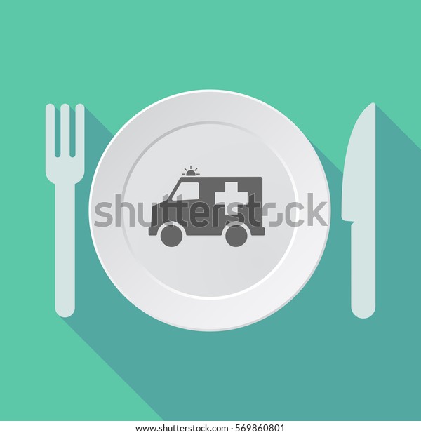 Illustration of a long shadow tableware with  an\
ambulance icon