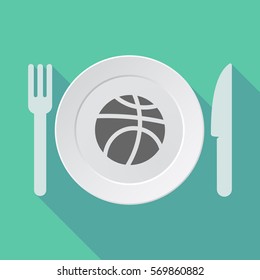 Illustration of a long shadow tableware with  a basketball ball