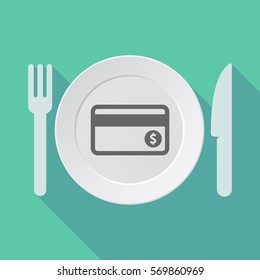 Illustration of a long shadow tableware with  a credit card