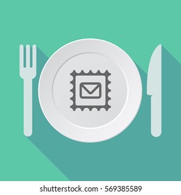 Illustration of a long shadow tableware with  a mail stamp sign