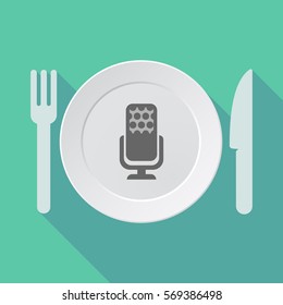 Illustration of a long shadow tableware with  a microphone sign
