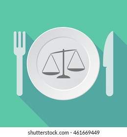 Illustration of a long shadow tableware vector illustration with  an unbalanced weight scale