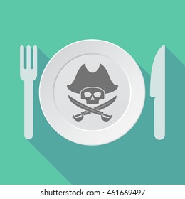 Illustration of a long shadow tableware vector illustration with a pirate skull