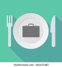 Illustration of a long shadow tableware vector illustration with  a briefcase
