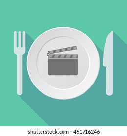 Illustration of a long shadow tableware vector illustration with a clapperboard