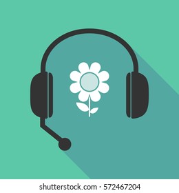 Illustration of a long shadow  teleoperator  hands free headphones with a flower