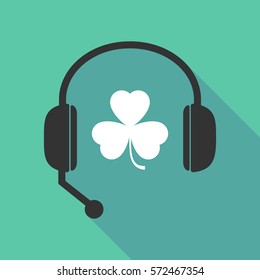 Illustration of a long shadow  teleoperator  hands free headphones with a clover