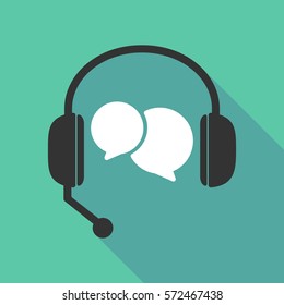 Illustration of a long shadow  teleoperator  hands free headphones with  comic balloons