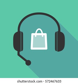 Illustration of a long shadow  teleoperator  hands free headphones with a shopping bag