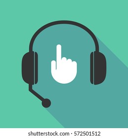 Illustration of a long shadow  teleoperator  hands free headphones with a pointing hand