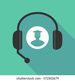 Illustration of a long shadow  teleoperator  hands free headphones with a student