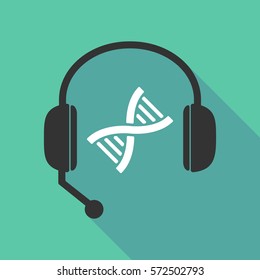 Illustration of a long shadow  teleoperator  hands free headphones with a DNA sign