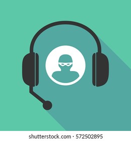 Illustration of a long shadow  teleoperator  hands free headphones with a thief
