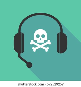 Illustration of a long shadow  teleoperator  hands free headphones with a skull