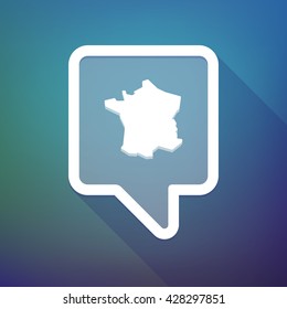 Illustration of a long shadow tooltip icon on a gradient background  with  the map of France