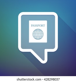 Illustration of a long shadow tooltip icon on a gradient background  with  a passport