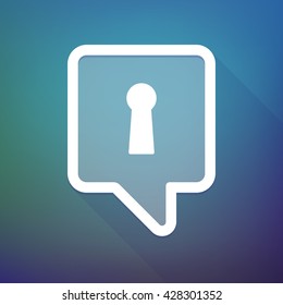 Illustration of a long shadow tooltip icon on a gradient background  with a key hole