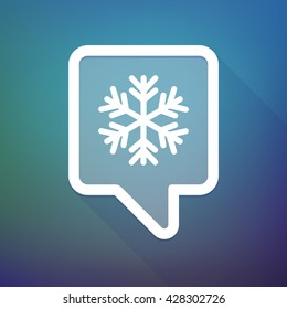 Illustration of a long shadow tooltip icon on a gradient background  with a snow flake
