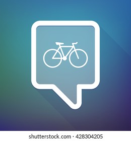 Illustration of a long shadow tooltip icon on a gradient background  with a bicycle