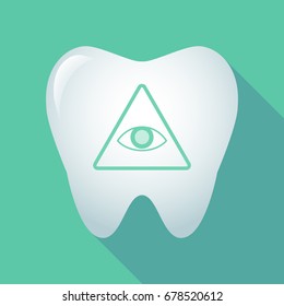 Illustration of a long shadow tooth with an all seeing eye