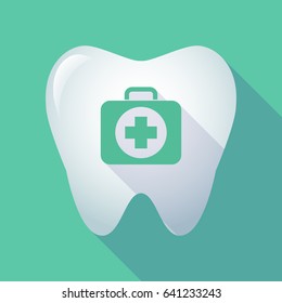 Illustration of a long shadow  tooth with  a first aid kit icon