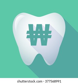 Illustration of a long shadow tooth icon with a won currency sign