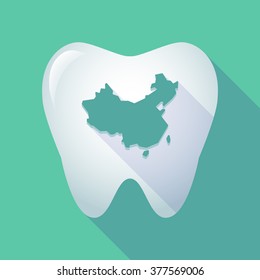 Illustration of a long shadow tooth icon with  a map of China