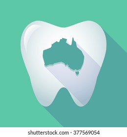Illustration of a long shadow tooth icon with  a map of Australia