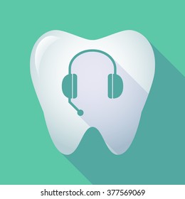 Illustration of a long shadow tooth icon with  a hands free phone device