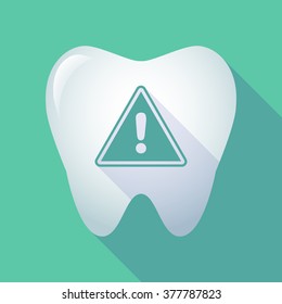 Illustration of a long shadow tooth icon with a warning signal