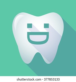 Illustration of a long shadow tooth icon with a laughing text face