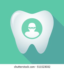 Illustration of a long shadow tooth icon with a thief