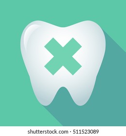 Illustration of a long shadow tooth icon with an x sign
